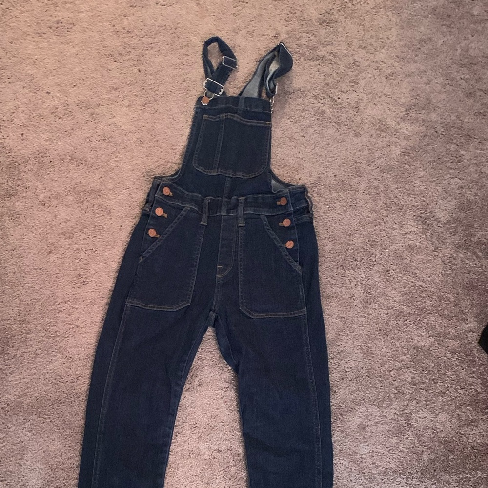 Madewell xs dark wash overalls.